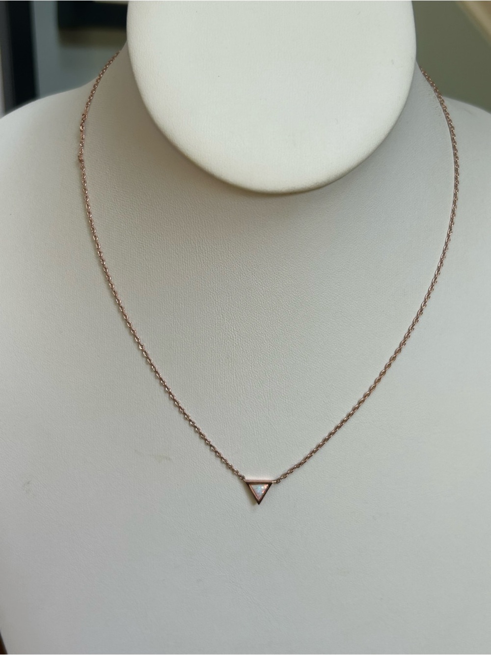 Delicate Triangle Pendant Necklace with Opal Colored Stone
